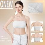ONEW Strapless Bandeau Bras for Women Seamless Wireless Tube Top Non-Padded Bralette with Clear Bra Straps,White,X-Large