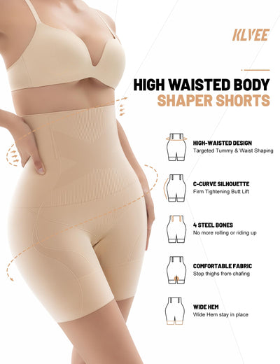 KLVEE Shapewear for Women Tummy Control, High Waisted Body Shaper Shorts Butt Lifting Thigh Slimmer Shapewear Nude
