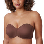 DELIMIRA Women's Strapless Bra Unlined Underwire Minimizer Plus Size Support Brown Violet 36B