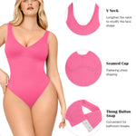 Lover-Beauty Tummy Control Shapewear Bodysuit for Women V Neck Pink Bodysuit Thong Slimming Waist Body Shaper