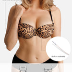 Popilush Push Up Bra Balconette Seamless Underwire Demi T-Shirt Square Neck Bra Lingerie Color Leopard Color 32D