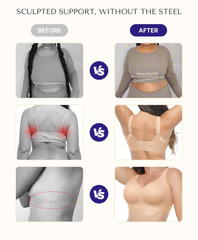 SHAPELLX No Underwire Wireless Padded Bras for Older Women Soft Supportive Push Up Full Coverage Minimizer Bra (Beige Large)