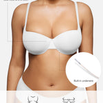 Popilush Push Up Bra Balconette Seamless Underwire Demi T-Shirt Square Neck Bra Lingerie Color White 36DD