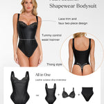 Popilush Faux Leather Shapewear Bodysuit Lace Corset Body Suits for Womens | Tummy Control Shapewear,Thong Body Shaper,Compression Bodysuit Women,Corset Tops for Country Concert,Going Out Summer Outfit