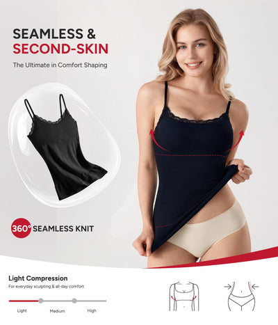 Nebility Compression Tanks for Women Tummy Control Shapewear Tank Top Seamless Body Shaper Lace Cami Camisoles(Medium, Black)