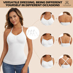 JOYSHAPER Halter Shapewear with Built in Bra Tank Tops for Women Shapewear Camisole V-Neck Halter Cami Shaper with Padded Bra Compression Body Shaper White 2XL
