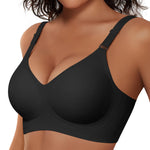 Vertvie Womens Wireless Jelly Bras No Underwire Push Up Seamless Bra Supportive Full Coverage Bralette Regular and Plus Size(Black,Medium)