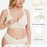 Gailife V Neck Front Closure Bras for Women Wireless Full Coverage Mastectomy Bralettes Comfortable Seamless Everyday Bra, White, L