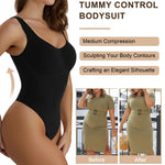 SHAPERX Bodysuit for Women Tummy Control Shapewear Scoop Neck Seamless Thong Body Shaper Tank Top, SZ5240-Black-L/XL
