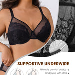Minimizer Bras for Women Lifting Full Coverage Underwire Lace Bras Plus Size Unlined Breathable Bra for Heavy Breast (US, Cup Band, DDD, 38, Black)