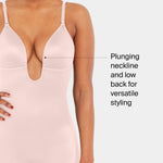 SPANX SPANXshape Suit Your Fancy Plunge Low-Back Mid-Thigh Bodysuit - Comfortable One Piece - Medium Compression - Seamless - Champagne Beige - Medium