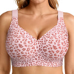 LetsJoli Jelly Bras for Women Push Up Bra Wireless No Underwire Supportive Full Coverage Plus Size for Older Women(Leopard Pink,L)