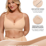 SHAPELLX Wireless Bras for Women Comfortable Supportive No Underwire Crossover Bra Soft Back Smoothing Lifting Bra Nude L