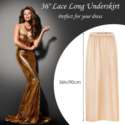 Jiuguva 2 Pieces Half Slip Lace Long Underskirt Women's Satin Half Slip for Under Dresses(XXX-Large,Black, Beige)