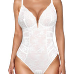 Popilush Lace Body Suits Women Tummy Control Shapewear Bodysuit Deep V Neck Backless Corset Tops Thong Body Shaper
