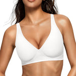 OEAK Womens Deep V Bras Wireless Comfortable Bra Supportive No Underwire Bras Tshirt Push Up Bralettes Plunge Seamless Bra White XL