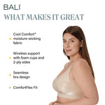 Bali Women's Wireless Bra, Comfort Revolution Full-Coverage Wirefree Bra for Women, Moisture-Wicking