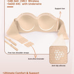Vertvie Strapless Bras for Women Wireless Push Up Non-Slip Bandeau Bra Seamless Full Coverage Molded Cup Tube Top Bralette(36D,Nude)