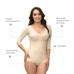 Isavela High Back Body Suit Off Center Front Hook and Eye Closure Panty Length With Sleeves (BB11) (2XL, Beige)