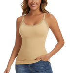 JOYSHAPER Lace Top for Women Shapewear Camisole Tops with Built in Bra Body Shaper Tank Top Stretch Lace Cami Top With Padded Bra Scoop Neck Tanks Tops Nude 2XL