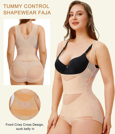 Irisnaya Body Shaper Women Shapewear Bodysuit Faja Colombian Waist Trainer | Shapewear tummy control girdle with criss-cross panels smooths the waist and add support. Under-butt panels add lift.