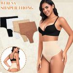 Werena Tummy Control Thong Shapewear for Women High Waisted Body Shaper Panties Shaping Thong Girdle Underwear(01# Mid Waisted Beige(slimmming),Small)