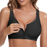 Gailife V Lace Front Closure Bras for Women Wireless Seamless Mastectomy Bralettes Soft No Underwire T Shirt Bra, Black, L