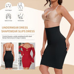 JOYSHAPER Half Slips Shapewear Skirt Under Dress Tummy Control High Waist Shapewear Half Skirt With Built In Thong Black L