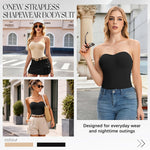 ONEW Strapless Shapewear Bodysuit for Women Seamless Tummy Control Tube Top Body Shaper With Removable Straps,Black,Medium