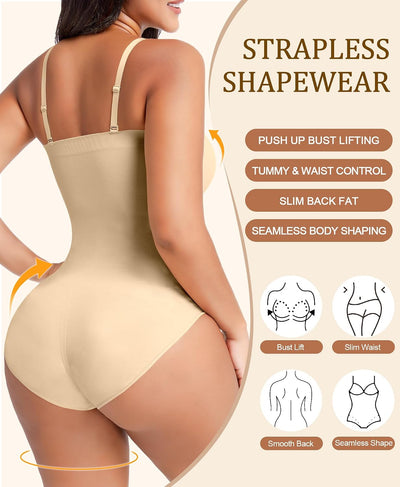 Werena Strapless Shapewear Bodysuit for Women Tummy Control Seamless Body Shaper with Removable Straps Under Dress