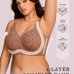 OEAK Womens Wireless Jelly Bra Plus Size Supportive Seamless Bras Full Coverage Push Up Comfortable No Underwire Tshirt Bras Brown Leopard 5XL