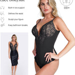 Popilush Shapewear Bodysuit Lace Corset Tops for Large Bust Tummy Control Low Back Thong Bodysuits for Women
