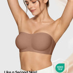 Vertvie Womens Strapless Bra Jelly Push Up Seamless Bandeau Bra Wireless Non Slip Silicone Tube Top Bras Padded Bralette(Coffee,Medium)