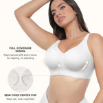 SHAPELLX Back Smoothing Full Coverage Wireless Bra for Older Women Side Support No Side Bulge Breathable Comfort Lift (White Medium)
