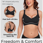 Gailife Scalloped Lift Bras for Women Soft Push Up Wireless Bra Supportive V Neck No Underwire Seamless Tshirt Bralettes, Black, L