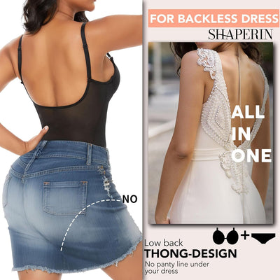 SHAPERIN Women's Backless Body Shaper Bra Faja U Plunge Low Back Shapewear Tummy Control Bodysuit