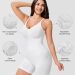 Nebility White Bodysuit Women - Seamless V Neck Shapewear Body Suits Smooth Fit Gong Out Wear Body Shaper Mid Thigh Shorts