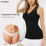 Lynclare Womens Shapewear Tank Tops with Built in Bra Tummy Slimming Shaper Cami Compression Lace Camisole V Neck Black L