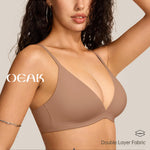 OEAK Womens Comfortable Triangle Bras No Underwire Sexy Plunge Unlined Bralette Pull On Bra Seamless Everyday Tshirt Bras S Latte