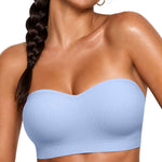 Vertvie Strapless Bra Wireless Non-Slip Push Up Bandeau Bras for Women Full Support Tube Tops Padded Bralette S-Large Breasts(Sky Blue,Medium)