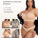 SHAPELLX Strapless Bras for Women Large Bust Supportive Bandeau Tops Seamless No Underwire Bralette Padded Tube Bra Beige