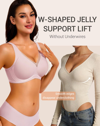 Gailife Womens Deep V Jelly Bras Wireless Mesh Comfortable Bralette Supportive No Underwire Bras Seamless Push Up Plunge Bra -PK,XXL Soft Pink