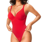 Nebility Shapewear Bodysuits for Women Tummy Control Body Shaper Deep V Neck Thong Body Suits (Red,Small)