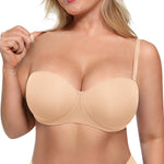 SHAPELLX Women's Bra Convertible Strapless Underwear with Underwire Support Lift Push Up Bras for Large Breasts(Beige,36D)