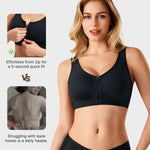 BRABIC Zipper Front Closure Bras for Women Mastectomy Wireless Compression Everyday Post Surgery Bra Black, Medium