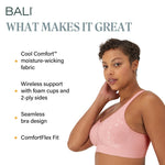 Bali Women's Wireless Bra, Comfort Revolution Full-Coverage Wirefree Bra for Women, Moisture-Wicking