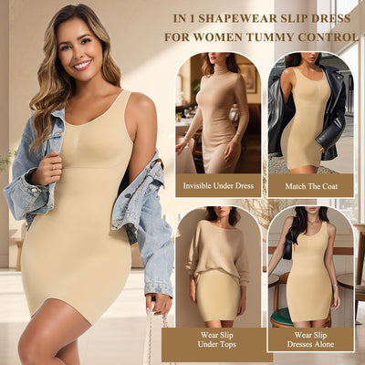 JOYSHAPER Shapewear Dress Slip Built in Bra for Women Tummy Control Padded Bra Shapewear Full Slips for Under Dresses