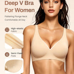 Gailife Deep V Jelly Bras for Women No Underwire Wireless Seamless Push Up Bra Comfort Support Plunge Bralette Full Coverage -ND,L Nude