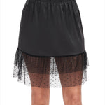 MANCYFIT Double Lace Half Slip for Women Under Dress Lace Slip Skirt Extenders Satin Under Skirt Liner Black XX-Large