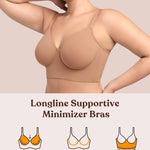 HSIA Bras for Women Minimizer Full Coverage Seamless Plus Size Longline Unlined Underwire Back Smoothing Bra, Dark Beige 38DD